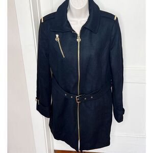 Michael Kors Belted Walker Wool Coat Black Size 10